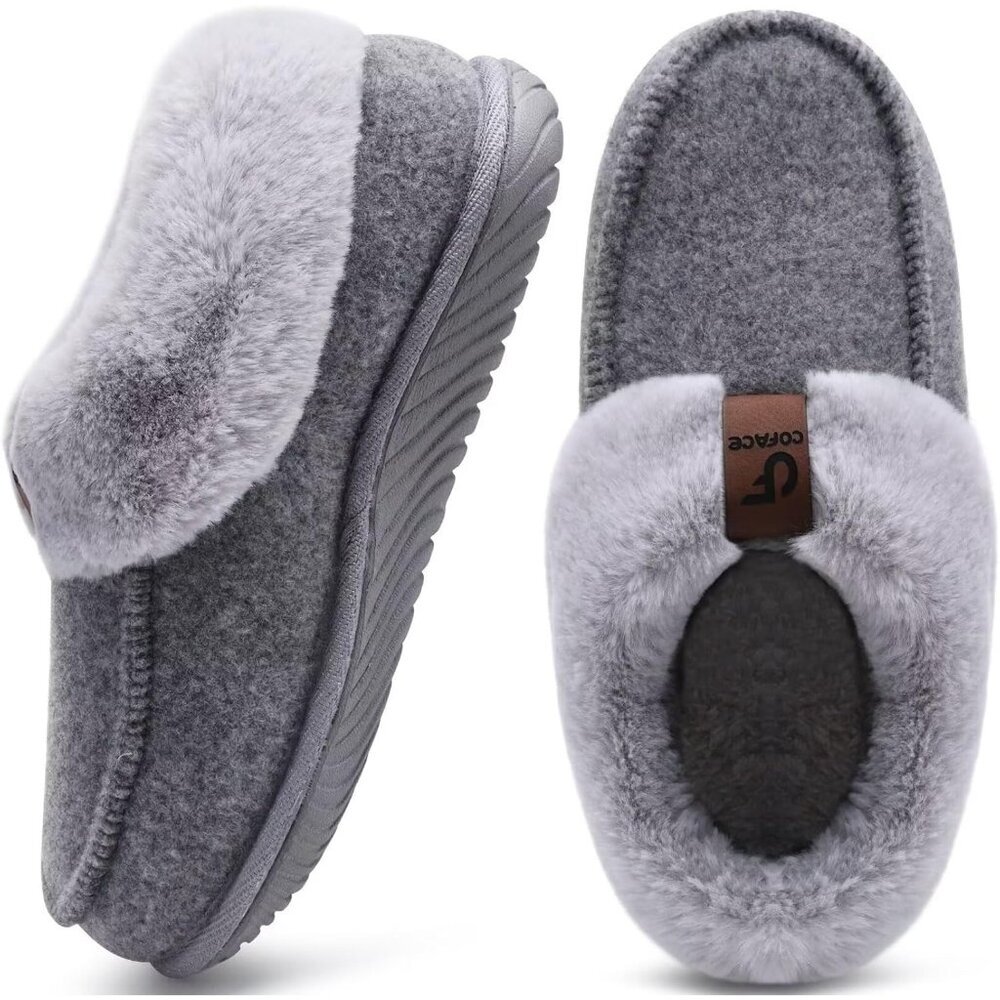 Women's Winter Warm Gray Faux Fuzzy Fur Collar Memory Foam Boot Shoes